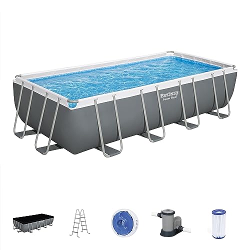Bestway Power Steel Rectangular Metal Frame Pool Set Gray