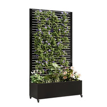 Metal Planter Box with Trellis, 73"x35"x16 Metal Raised Garden Bed with Trellis, Metal Planter Box with Drainage Holes & Lockable Wheels & Privacy Screen for Climbing Plants, Vegetables, Vines