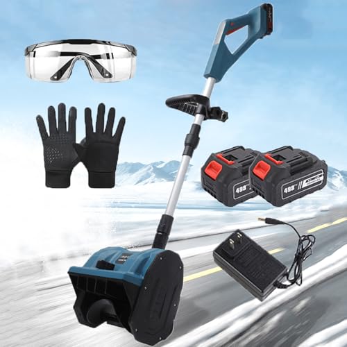 Lightweight Retractable Snow Blower, Electric Cordless Snow Blower, Snow Thrower Max 26ft Throw Distance for Courtyard, Street, Garage,Blue-2Batteries