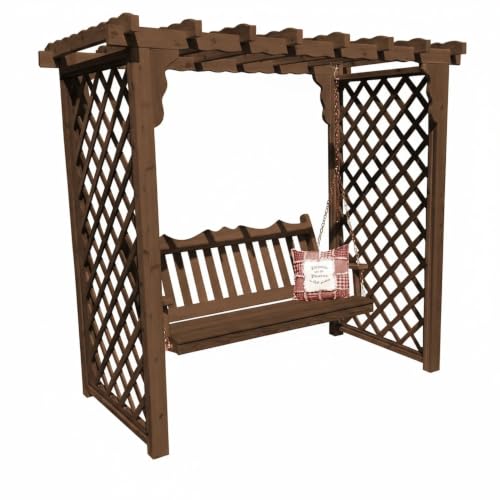 Keystone Amish Co. Manchester Cedar Garden Arbor with Swing, Heavy Duty Outdoor Wooden Archway Trellis & Porch Swing, Amish Crafted, Made in USA, 6-Foot, Mushroom Stain