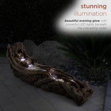 Alpine Corporation 80" Long Indoor/Outdoor Wood River Log Water Fountain with LED Lights, Cascading Natural Water Feature for Gardens, Patios, Yards, and Outdoor Decor, Brown and Gray