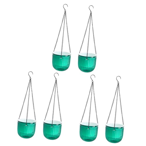 4 pcs Planters Hanging Garden Inch and Self Gray Fence for Chains Hooks Plants Resin Succulent Chain Plant Decorative Pots Round Containers Outdoor Indoor Basket (Greenx3pcs 16.5X15CMx3pcs)