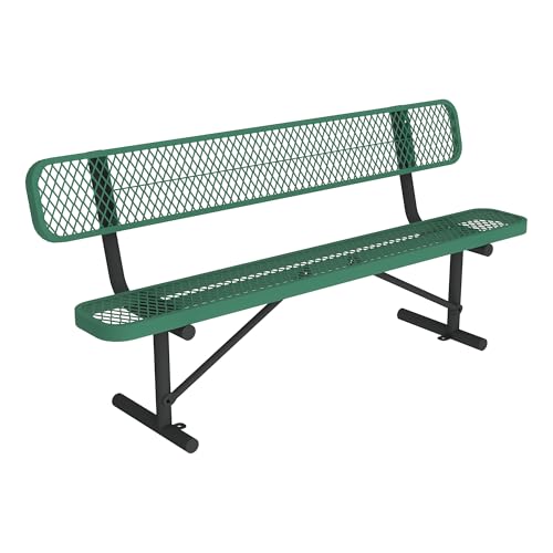 Norwood Commercial Furniture Open Air Series 6' Heavy Duty Outdoor Bench with Back – Commercial Grade Steel, Thermoplastic Finish – Portable Park, School, Campus, or Business Seating