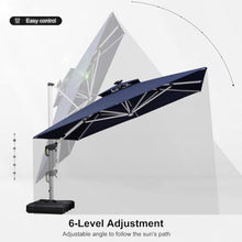 11FT Double Top Square Deluxe Lighted Cantilever Umbrella With Base,Navy