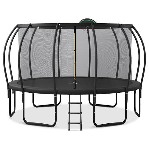 Merax Outdoor Trampoline 16FT with Basketball Hoop, Enclosure Net & Ladder