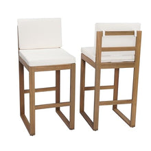 Christopher Knight Home Gree Outdoor Counter Height Bar Stools Set of 2 with Cushion, Acacia Wood Patio Barstool for Kitchen Island, Wooden Armless Counter Stool with Footrest, Light Beige+Light Brown