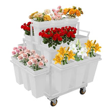 WANLECY Flower Cart Display, 3 Layers Flower Bar Stand with 18 Buckets and Worktable Flower Display Stand for Balcony Garden Florist Shop (White)