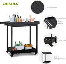 HXYONGN Double-Shelf Grill Table, Portable Trolley with 4 Wheels and Towel Rack, Multifunctional Outdoor Kitchen Cart for Garden and Bar Storage(Black)