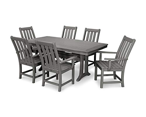 Polywood Vineyard 7-Piece Outdoor Dining Set - Slate Grey HDPE Composite Patio Furniture Set with Table and 6 Chairs for Deck, Garden, Backyard