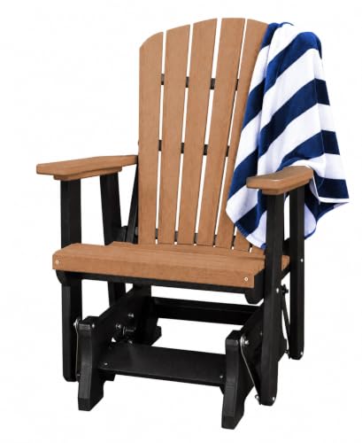 DutchCrafters Slat Fan Back Poly Adirondack Glider Outdoor Patio Chair (Black & Cedar)