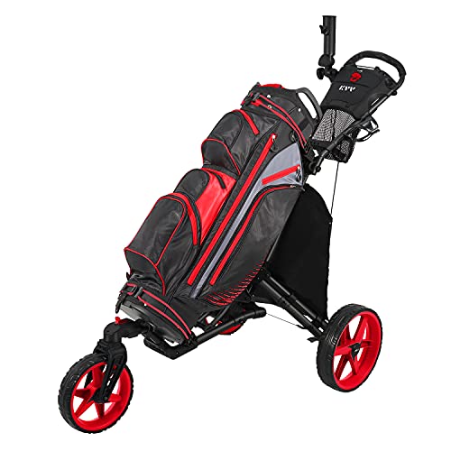 KVV 3 Wheel 360 Rotating Front Wheel Foldable/Collapsible Golf Push Cart Red/Black