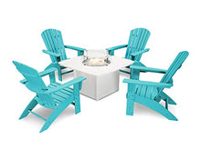 POLYWOOD Nautical 5-Piece Curveback Adirondack Chair Conversation Set with Fire Pit Table