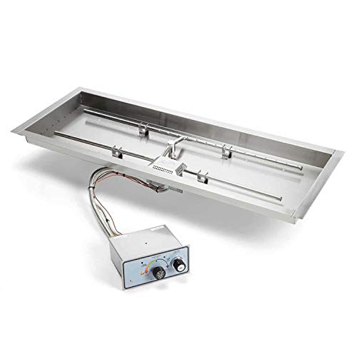 HPC Fire Push Button Flame Sensing Gas Fire Pit Kit, 42x14-Inch Pan 36x8-Inch Burner, Natural Gas (TOR-FPPK42X14-H-FLEX-NG)