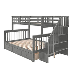 MERITLINE Twin Over Full Bunk Bed with Storage Drawers, Shelves, Guardrails, and Stairs Grey