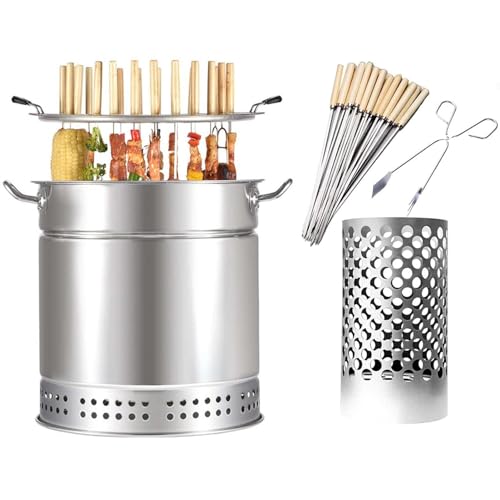 piudoiliy Smokeless Charcoal Smoker Grill, Vertical Barbecue Stove,with 360 Degrees Roasting Rack,for Camping and Outdoor Cooking (30 * 30 * 41cm)