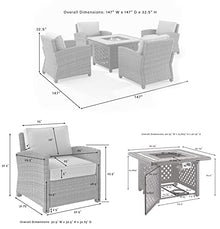 Crosley Furniture Bradenton 5-Piece Wicker Outdoor Patio Set with Propane Fire Pit, Brown with Navy Cushions