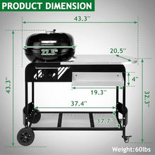 Portable Charcoal Grill with Cart Slide-Out Ash Catcher 21'' BBQ Grill with Porcelain Enamel Lid Thermometer and Wheels Small Charcoal Grills for Outdoor Backyard Camping Iron Black