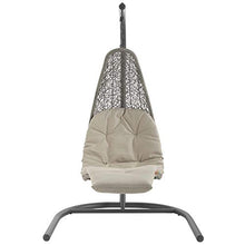 Modway Landscape Wicker Rattan Outdoor Patio Porch Chaise Lounge Swing Chair Set with Stand Light Gray Beige