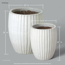 Emissary Home and Garden 21in. L x 25in. H Distressed White Stoneware Round Planters with High-fire Treatment (Set of 2)