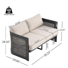 Christopher Knight Home Arden Patio Loveseat, Outdoor Aluminum Couch, 2 Seater Sofa with Mesh Panels and Cushioned Seat, Modern Outdoor Loveseat for Garden/Poolside, Aluminum Armchair, Beige+Black