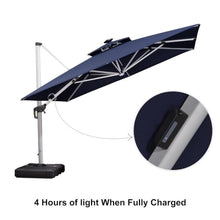 OROTLECT 120'' X 156'' Rectangular Double Top Cantilever Umbrella With Solar Lights And Base In Ground,Navy