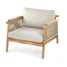 Merax Outdoor Acacia Wood Lounge Chair w/Cushions Set of 2, Patio Club Chair with Rope & Sturdy Wood Legs, All-Wearther Singe Sofa Chair for Porch, Lawn, Backyard, Balcony, Teak+ Beige