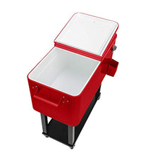 80 Quart Rolling Cooler Cart on Wheels Portable Ice Chest Bar Drink Cooler Outdoor Cold Drink Beverage Cart with Shelf, Bottle Opener, Water Pipe and Cover, for Backyard Patio Deck Party (Red)