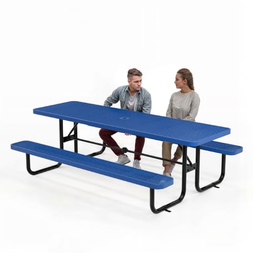 OUTTANS Commercial Metal Picnic Table (Blue, 8' Rectangular)