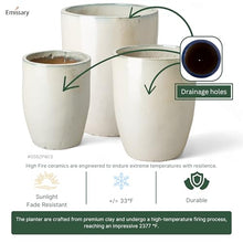 Emissary Home and Garden 22in. L x 28in. H Pearl White Stoneware Round Planter with High-fire Treatment (Set of 1)