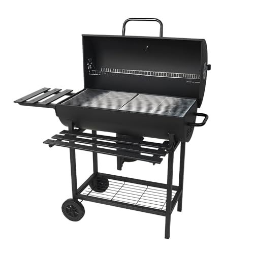 SIMPLEusQ Charcoal Grill Outdoor Barrel BBQ with Side Table & Wheels - Barbecue Smoker for Camping, Easy to Use