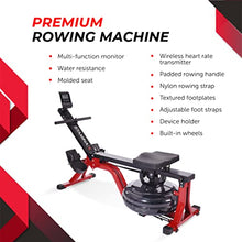 Stamina X Water Rower - Rower Machine with Smart Workout App - Dynamic Water Resistance - Black / Red