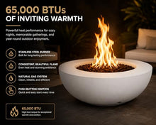 Golden Flame 42 Inch Round Natural Gas Fire Pit – GFRC Outdoor Fire Bowl with 65,000 BTU Stainless Steel Burner, Push Button Ignition & Protective Cover – Modern Patio Fire Table – Sand
