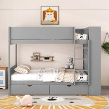 Acosure Full Over Full Bunk Bed with Storage Drawers and Cabinet Grey