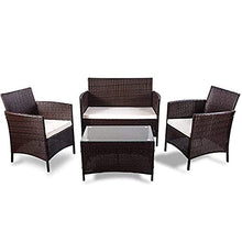 DUYHBAWRS Outdoor Furniture Set 4 Piece Rattan Sofa Seating Group with Cushions for Garden Patio Terrace 2 Colors(E)