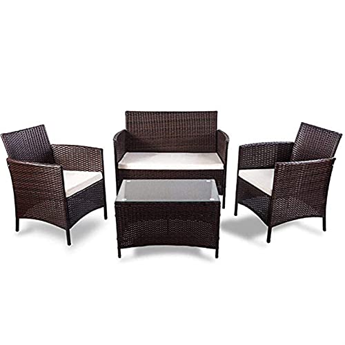 MLLXUXANCC Outdoor Furniture Set 4 Piece Rattan Sofa Seating Group with Cushions for Garden Patio Terrace 2 Colors (Color : A) (B)