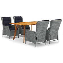 Heofavd 5 Piece Patio Dining Set Light Gray Solid Acacia Wood Table 59" with Curved Legs, Steel PE Rattan Chairs, Cushions, Weather Ready Outdoor Bistro Set for Backyard, Balcony, Deck