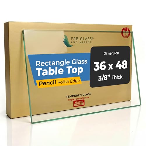 36" x 48" Tempered Glass Table Top with 3/8" Thickness, Pencil Polished Edge and Safety Corners Clear Surface Replacement for Dining, Coffee or Office Tables Scratch Resistant