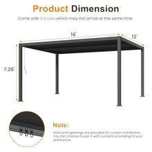 Kiss the Water 12'x16' Adjustable Louvered Pergola with Curtains & Netting, Heavy-Duty Metal Outdoor Gazebo with Adjustable Roof and Gutter System, Hardtop Patio Pergola for Garden, Yard, Dark Gray