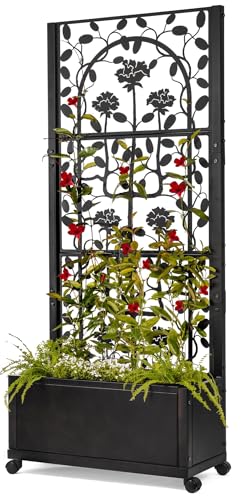 H Potter Black Metal Trellis Planter with Wheels - Privacy Screen