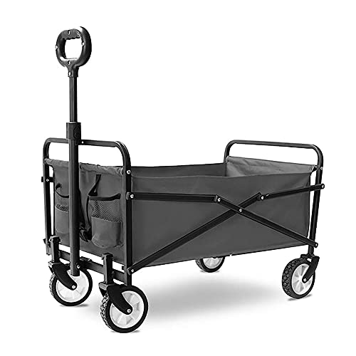 PUCNHZYNW Handcart, Folding Garden Trolley Cart Heavy Duty Wagon Multi-Function Portable Shopping Cart for Outdoor Camping Beach Photography Pull Truck with 4 Wheels, Load：60Kg/Tin Blue