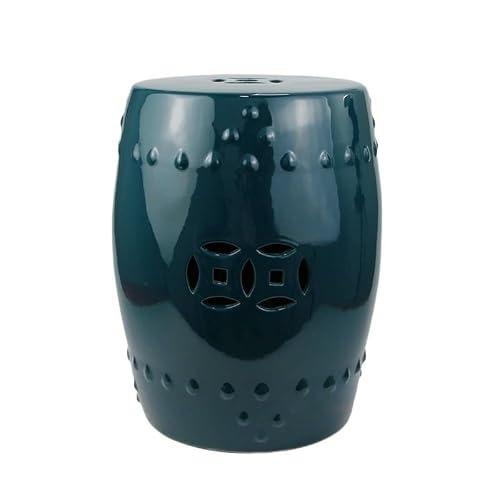 LINKIO Garden Stool Decorative Garden Stool, Round Porcelain, Openwork Carved Design, Gray with Copper Accents Ottomans(A)