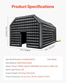 VEVOR Inflatable Nightclub Party Tent with Disco Lights, 26.2 x 19.7 x 13.1 Ft, Black