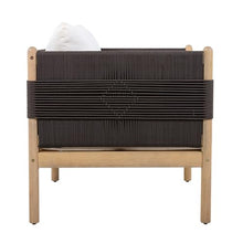 Outdoor Acacia Wood Loveseat with Handwoven Diamond Rope Weave and Cushions, Light Teak Finish Patio Sofa with Black Rope Panels and Cream Fabric for Garden, Balcony, Terrace and Outdoor Lounge
