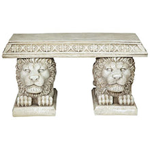 Design Toscano Grand Lion of John's Square Outdoor Garden Bench Seat, 29 inches wide, 15 inches tall, Cast Stone Resin, Antique Stone Finish
