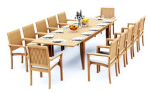 TeakStation 12 Seater Grade-A Teak Wood 13 Pc Dining Set: 122" Atnas Double Extension Rectangle Table and 12 Lua Stacking Arm Chairs #31LU2812