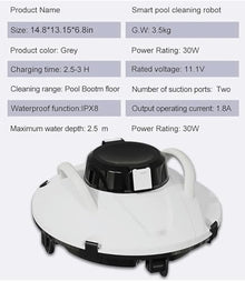 MZGYYD Cordless Pool Vacuum Cleaner, Robotic Pool Cleaner, Dual-Motor, Self-Parking, with 140 Mins Maximum Runtime, Pool Vacuum