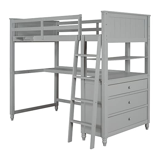 Harper & Bright Designs Twin Loft Bed with Desk and Storage Gray