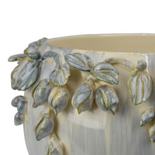 callmego Ceramic Decorative Bowl Planter with Floral Rim Design for Indoor Plants and Table Centerpieces