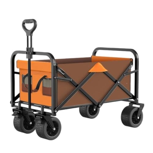 Outdoor Beach Trolley Cart for Camping Picnics and Gatherings Portable Folding Table Pull Rod and Small Trailer Brown Color