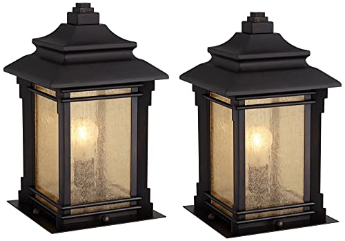 Hickory Point 16 1/2" Walnut Bronze Pier Mount Light Fixtures Set of 2
